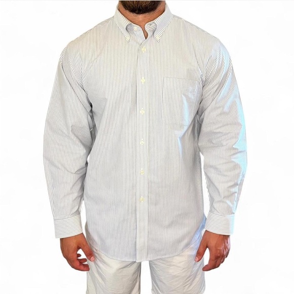 L.L. Bean White and Blue striped long sleeve button up size XL - Picture 1 of 8